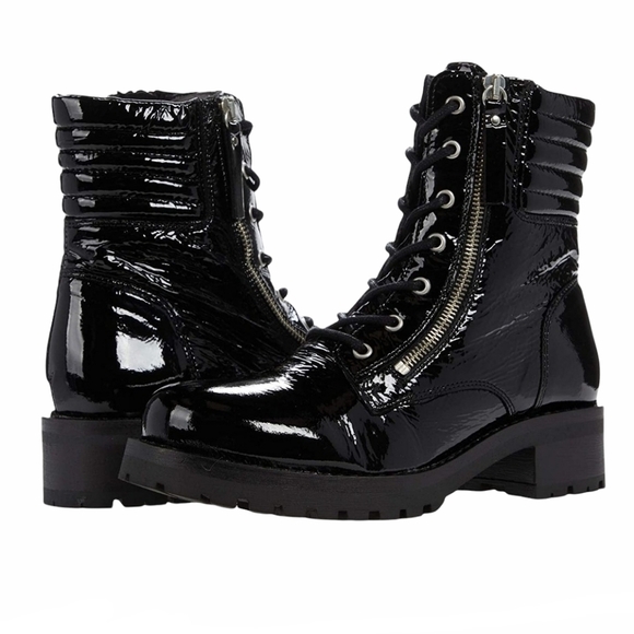 Miz Mooz Black Patent Leather Lace Up Combat Boots Size 36 - Picture 1 of 12